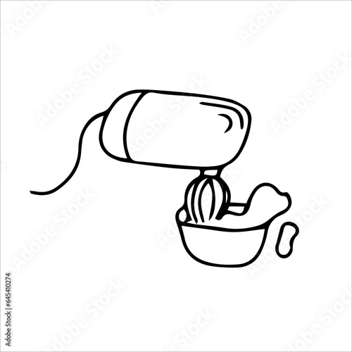 Mixer. Vector black and white hand-drawn illustration. Silhouette, icon, logo, sketch, template, doodles.