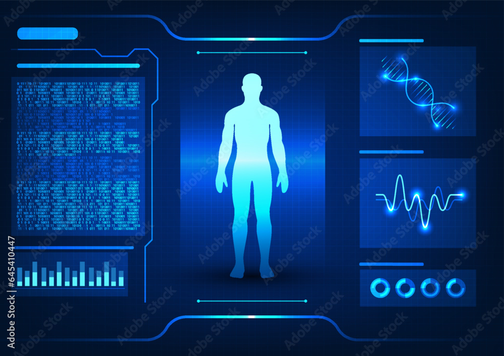 Medical technology The Human body is scanned with number code and wave ...