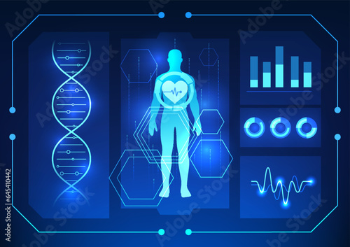 Medical technology Scans the human body along with DNA and graphs Depicts medical technology that scans the human body to diagnose diseases and treat patients.
