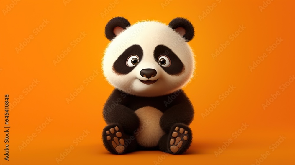 a cartoon panda bear sitting on an orange background with its eyes wide open. generative ai a cartoon panda bear sitting on an orange background with its eyes wide open. generative ai