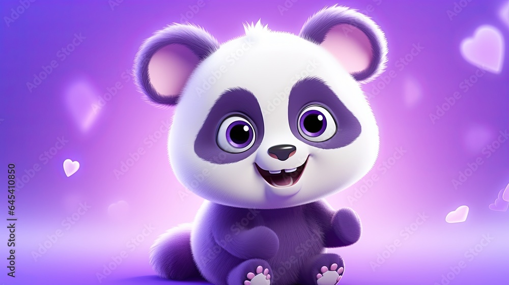 a cartoon panda bear sitting on a purple background with hearts. generative ai a cartoon panda bear sitting on a purple background with hearts. generative ai
