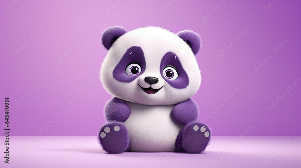 a cartoon panda bear sitting on a purple surface with a purple background. generative ai a cartoon panda bear sitting on a purple surface with a purple background. generative ai