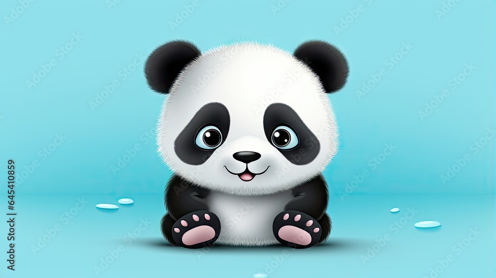 a panda bear sitting on the ground with a blue background. generative ai a panda bear sitting on the ground with a blue background. generative ai