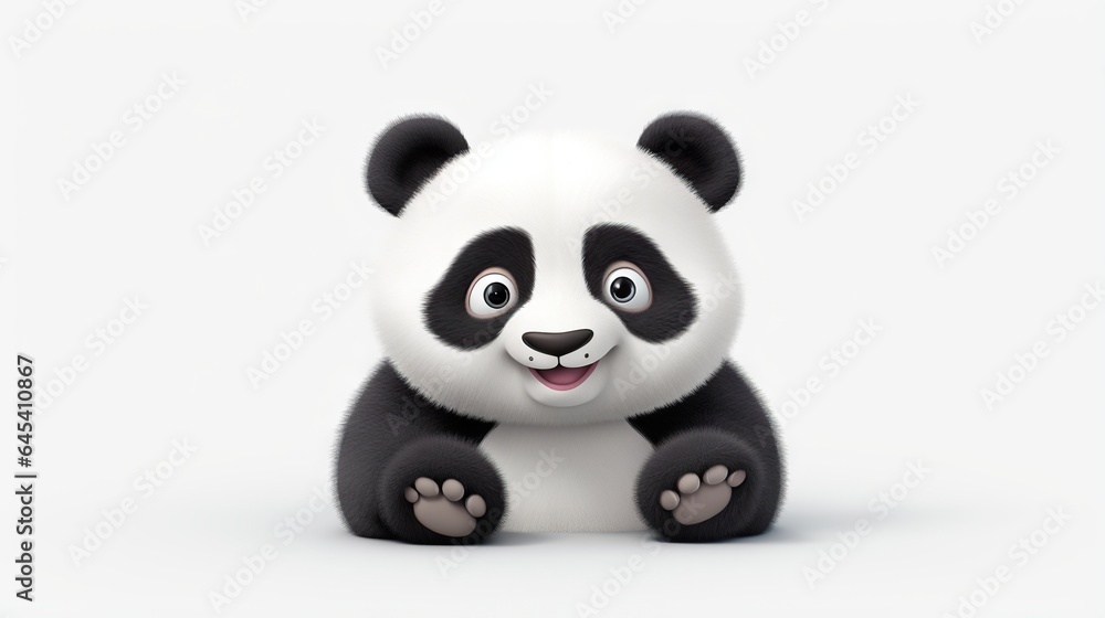 a panda bear sitting on top of a white floor next to a white wall. generative ai a panda bear sitting on top of a white floor next to a white wall. generative ai