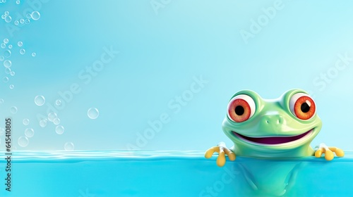  a frog with big eyes sitting in the water with bubbles. generative ai
