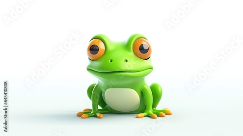  a green frog with big eyes sitting on a white surface. generative ai