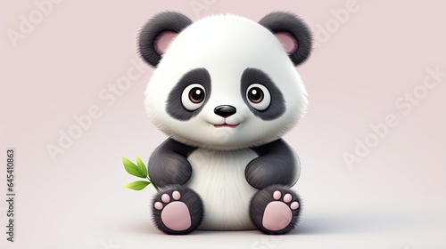  a panda bear sitting on the ground with a leaf in its paws.  generative ai