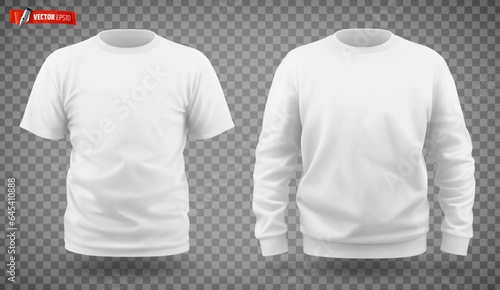 Vector realistic illustration of white sweat-shirt and t-shirt on a transparent background.  © He2