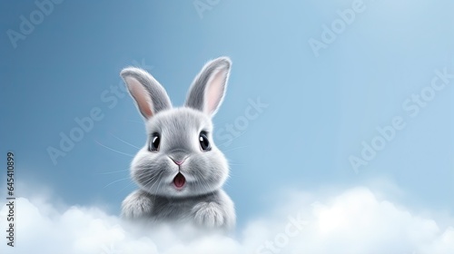  a rabbit is sitting in the clouds with its mouth open.  generative ai © Shanti