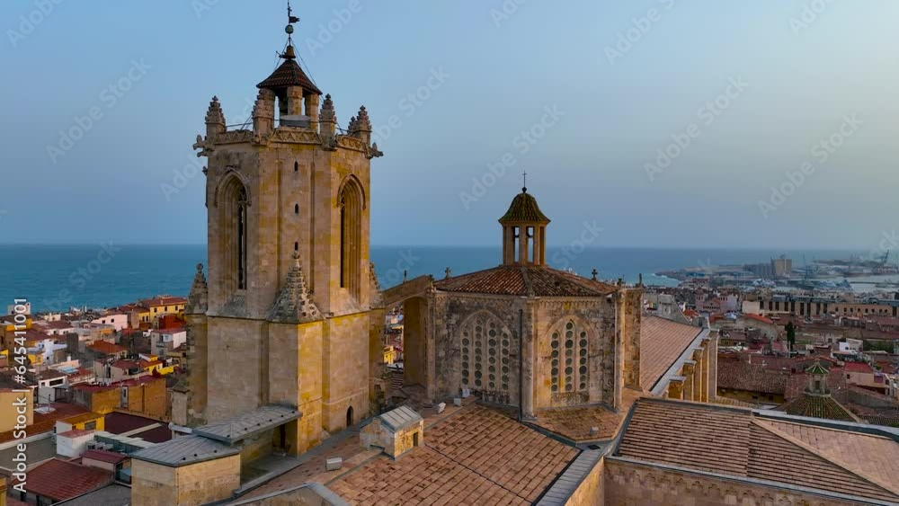 Aerial view of the Primatial Cathedral of Tarragona, a Roman Catholic church in Tarragona, Catalonia, Spain Aerial view of the Primatial Cathedral of Tarragona, a Roman Catholic church in Tarragona, Catalonia, Spain