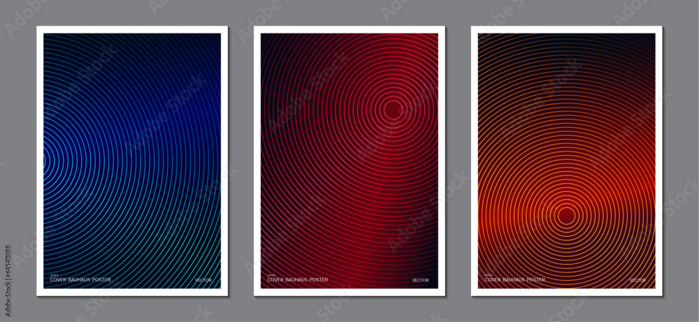 Posters design with glowing multicolor abstract geometric curves on dark gradient background. Ideas for magazine covers, brochures and posters. Posters design with glowing multicolor abstract geometric curves on dark gradient background. Ideas for magazine covers, brochures and posters.