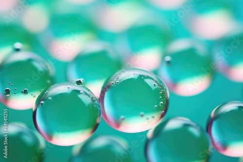 Minimal teal green background with water drops and tiny bubbles on a glass surface  macro closeup texture detail - generative AI
