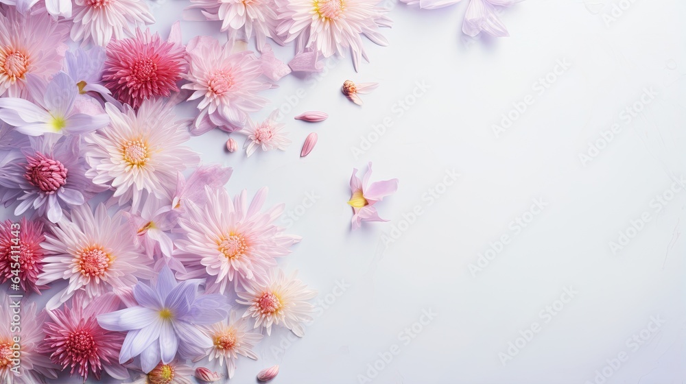  a bunch of pink and white flowers on a white background.  generative ai