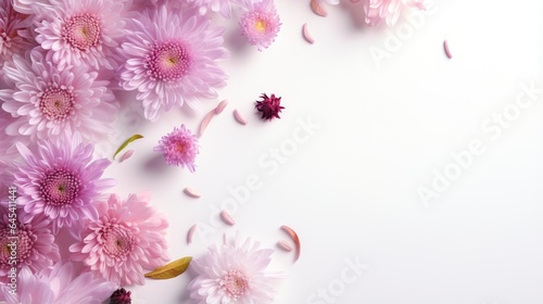  a bunch of pink flowers on a white background with pink petals. generative ai