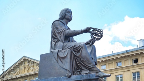 Monument to Nicolaus Copernicus in the center of Warsaw next to the Polish Academy of Sciences.