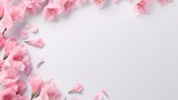  pink flowers on a white background with a space for text.  generative ai