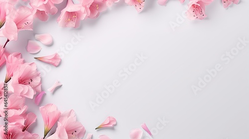  pink flowers on a white background with a space for text. generative ai