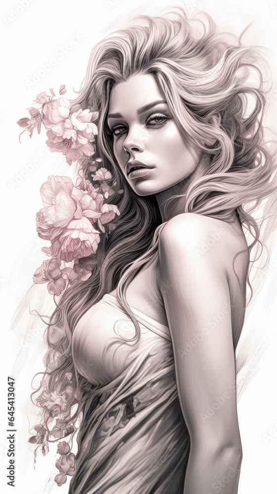 Tattoo Submission Template Brainstorming Devine Woman and Flowers Digital Art Generative AI Background Cover Magazin Tattoo Submission Template Brainstorming Devine Woman and Flowers Digital Art Generative AI Background Cover Magazin