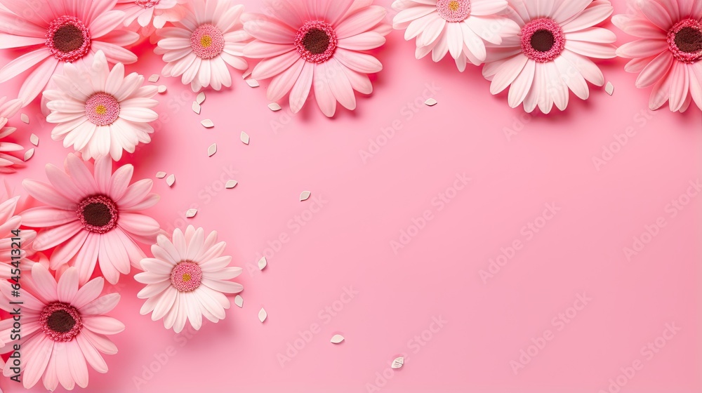 a pink background with white daisies on a pink background. generative ai a pink background with white daisies on a pink background. generative ai