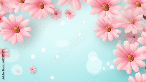  a bunch of pink daisies on a blue background with bubbles. generative ai