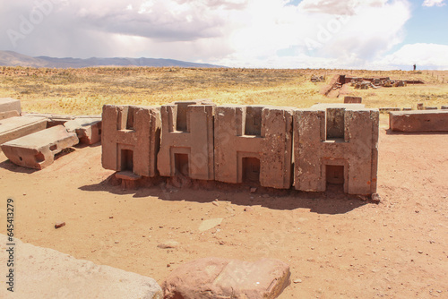 the perfectly carved stones at the archaeological site of puma punku, in tihuanaco - Bolivia photo