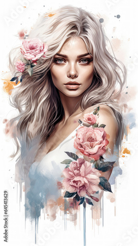 Tattoo Submission Template Brainstorming Devine Woman and Flowers Digital Art Generative AI Background Cover Magazin 