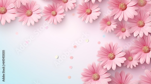 a pink background with pink daisies and polka dotes. generative ai
