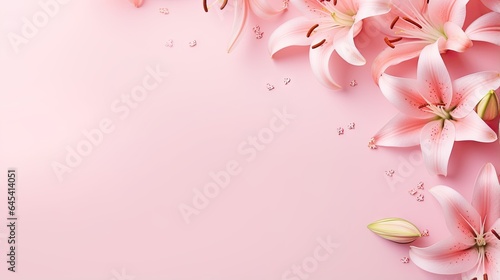 a pink background with pink lilies on a pink background. generative ai