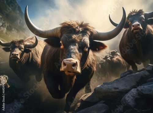 A group of bulls looking at the camera