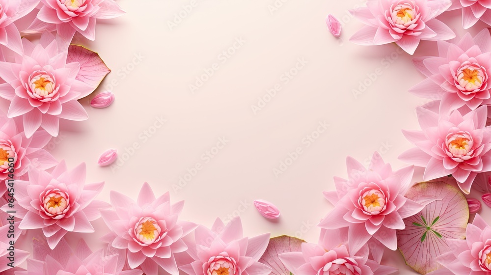  a pink background with pink flowers and leaves on it, with a white background.  generative ai