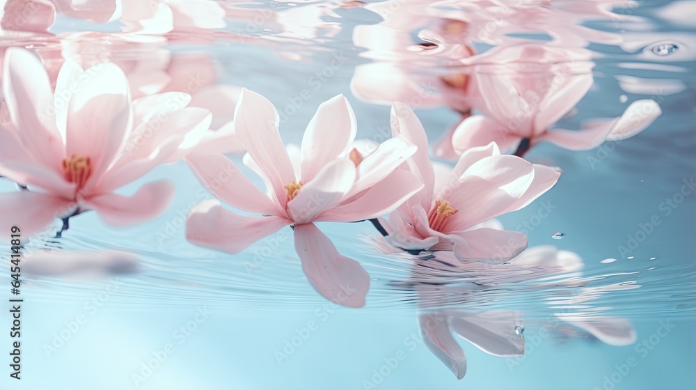 a group of pink flowers floating on top of a body of water. generative ai a group of pink flowers floating on top of a body of water. generative ai
