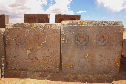 the perfectly carved stones at the archaeological site of puma punku, in tihuanaco - Bolivia photo