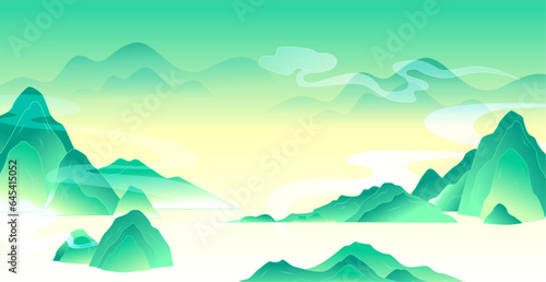 Vector green mountains landscape background