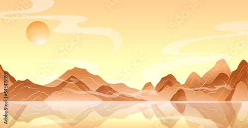 Vector sunrise mountains landscape background