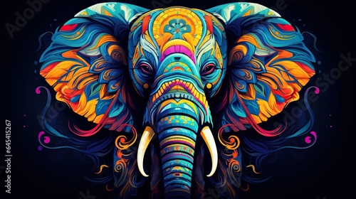  an elephant with a colorful pattern on its face and trunk.  generative ai © Shanti