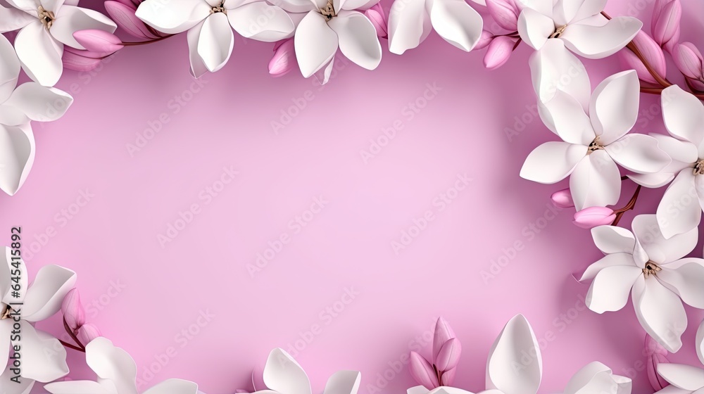  a pink background with white flowers and leaves in the center.  generative ai