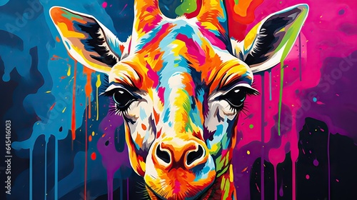  a colorful giraffe with a black background is featured. generative ai