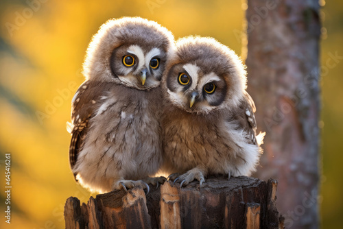 Foto Boreal owl chicks next to each other