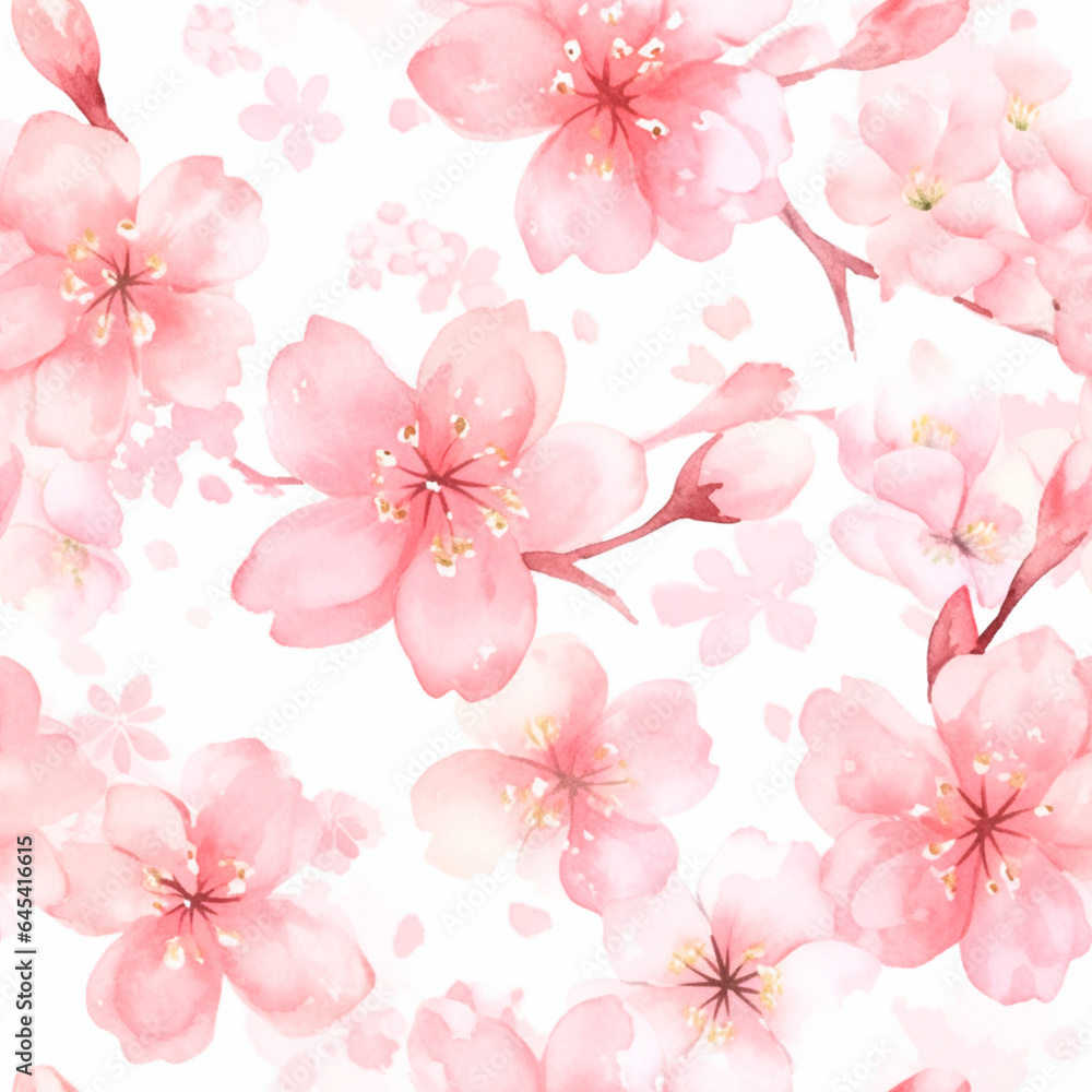 Sakura cherry blossom, Seamless watercolor floral patterns. Japanese abstract style. Use for wallpapers, backgrounds, packaging design, or web design