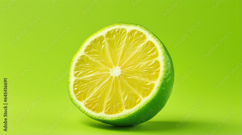 a half of a lemon is shown on a green background. generative ai a half of a lemon is shown on a green background. generative ai