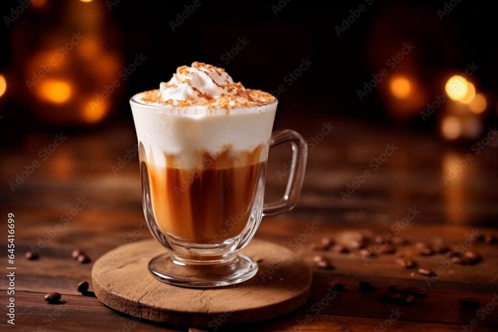 Aromatic latte with milk on a dark background. Aromatic latte with milk on a dark background.