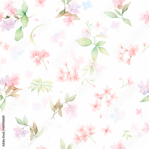 Seamless watercolor floral patterns  with flowers and foliage. Japanese abstract style. Use for wallpapers  backgrounds  packaging design  or web design