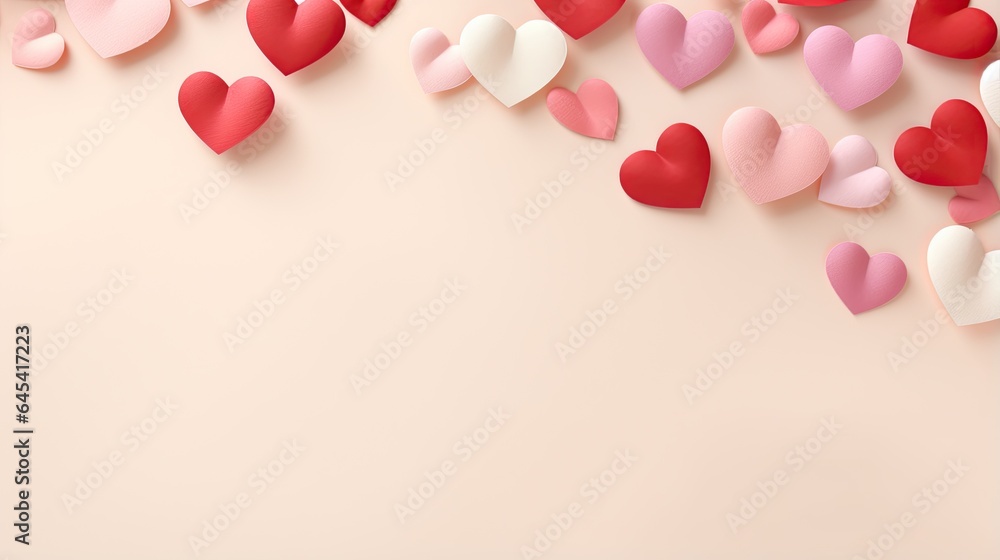  a pink and red background with paper hearts on the corner.  generative ai