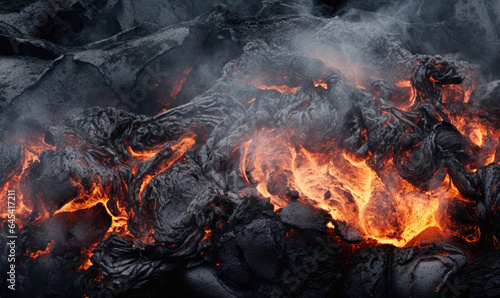 Close-up of cooled lava textures from a volcano.