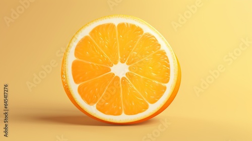  an orange cut in half sitting on a yellow surface with a yellow background. generative ai