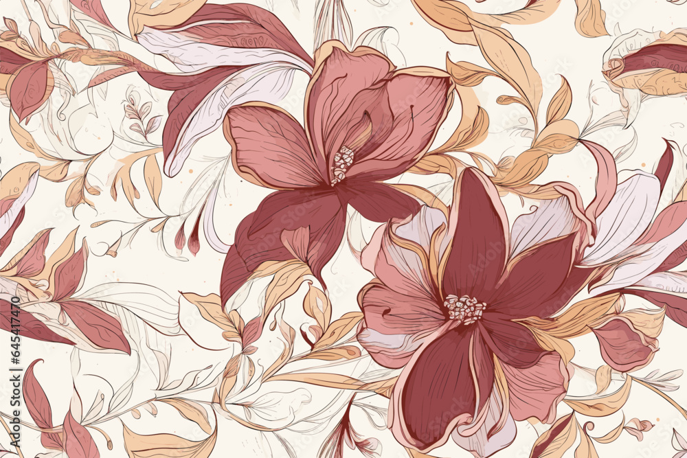 Vector art painting illustration flower pattern. textile, ornamental, ornate, hand-drawn, drapery, curl, watercolor, trendy, painting, repeat, fancy, elements, diverse, deco, stain