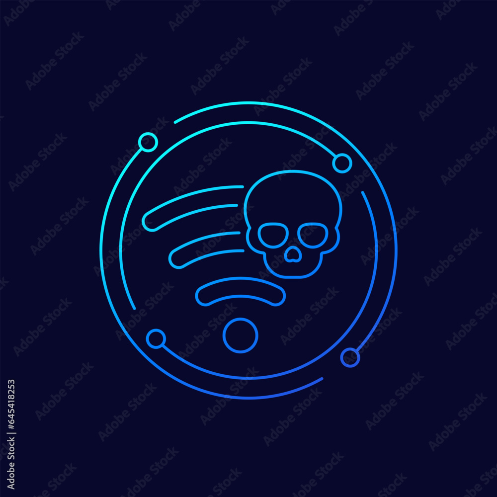 Unsafe wi-fi connection icon, insecure network or hotspot, linear design Unsafe wi-fi connection icon, insecure network or hotspot, linear design