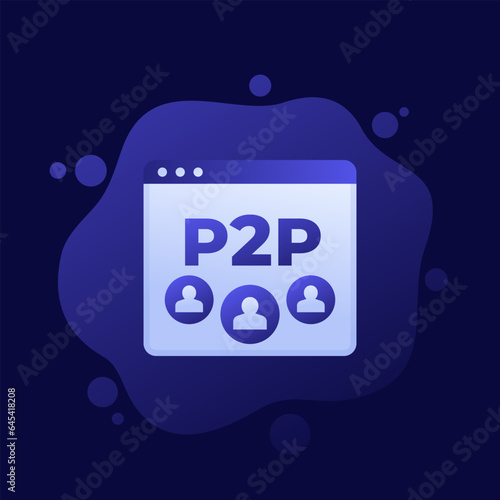 p2p icon, peer-to-peer decentralized system vector design