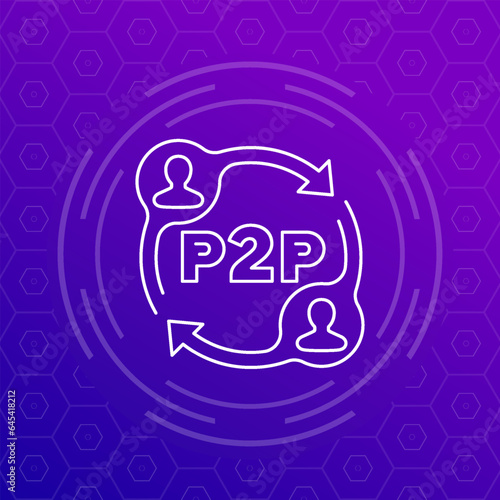 p2p icon, peer-to-peer decentralized system line vector