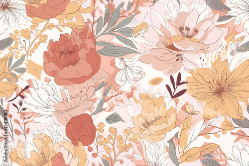 Vector art painting illustration flower pattern. textile, ornamental, ornate, hand drawn, drapery, curl, watercolor, trendy, painting, repeat, fancy, elements, diverse, deco, stain